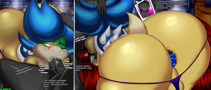 147_(nobody147) anthro backsack balls big_butt blood bodily_fluids butt butt_squish buttplug clothing digital_media_(artwork) duo fellatio girly hi_res huge_butt human koopa koopaling ludwig_von_koopa male male/male mammal mario_bros nintendo nobody147 one_eye_closed oral penile scalie sex sex_toy squish thick_thighs thong underwear video_games wide_hips
