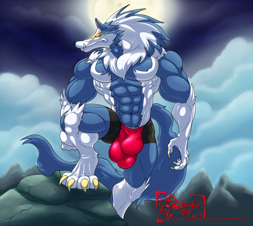 2019 4_toes 5_fingers abs anthro biceps big_muscles biped black_nose blue_body blue_fur blue_hair blue_skin bulge canid canine canis capcom claws clothed clothing cloud darkstalkers digitigrade eyebrows fingers full_moon fur gloves_(marking) glowing glowing_eyes hair hungothenomster jon_talbain leg_markings male mammal mane markings moon multicolored_body multicolored_fur multicolored_hair multicolored_skin muscular muscular_male muscular_thighs night nipples pecs pose sky socks_(marking) solo standing tight_underwear toe_claws toes topless two_tone_body two_tone_fur two_tone_hair two_tone_skin underwear video_games were werecanid werecanine werewolf white_body white_fur white_hair white_skin wolf yellow_eyes