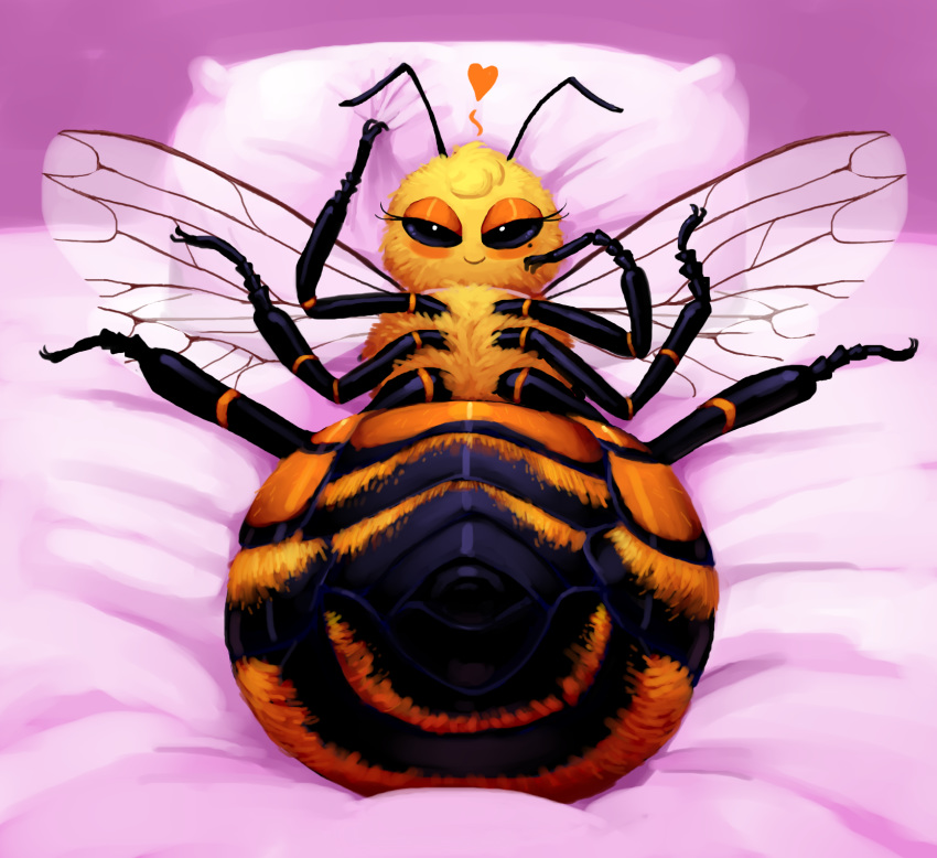 &lt;3 antennae_(anatomy) arthropod arthropod_abdomen beauty_mark bed bee female feral furniture hi_res hymenopteran insect insect_wings mataknight mole_(marking) outta_sync pillow presenting scarf solo wings