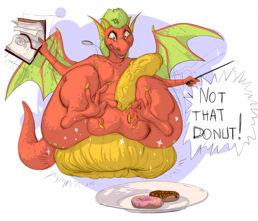 anthro anus dialogue doughnut dragon food hyper hyper_anus male orange_body orange_skin pufftor pufftor_the_dragon scalie solo