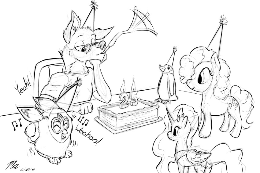 avian bird birthday canid canine canis domestic_dog equid equine friendship_is_magic furby hi_res horse husky luna_(disambiguation) mammal my_little_pony nordic_sled_dog penguin pinkie_pie_(mlp) pony sketch spitz