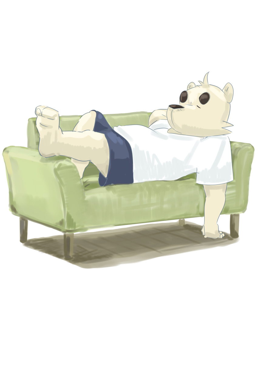 2017 absurd_res anthro bottomwear clothing eyes_closed furniture hi_res humanoid_hands male mammal panda_po shirt shorts sleeping slightly_chubby sofa solo topwear ursid