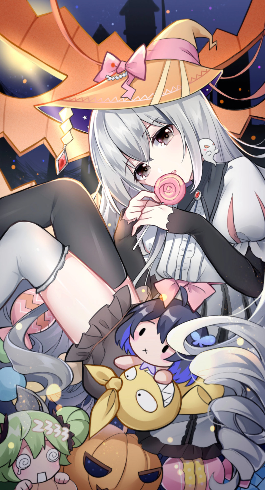 benghuai_xueyuan chibi gou_lianlian_dogface halloween honkai_impact thighhighs witch