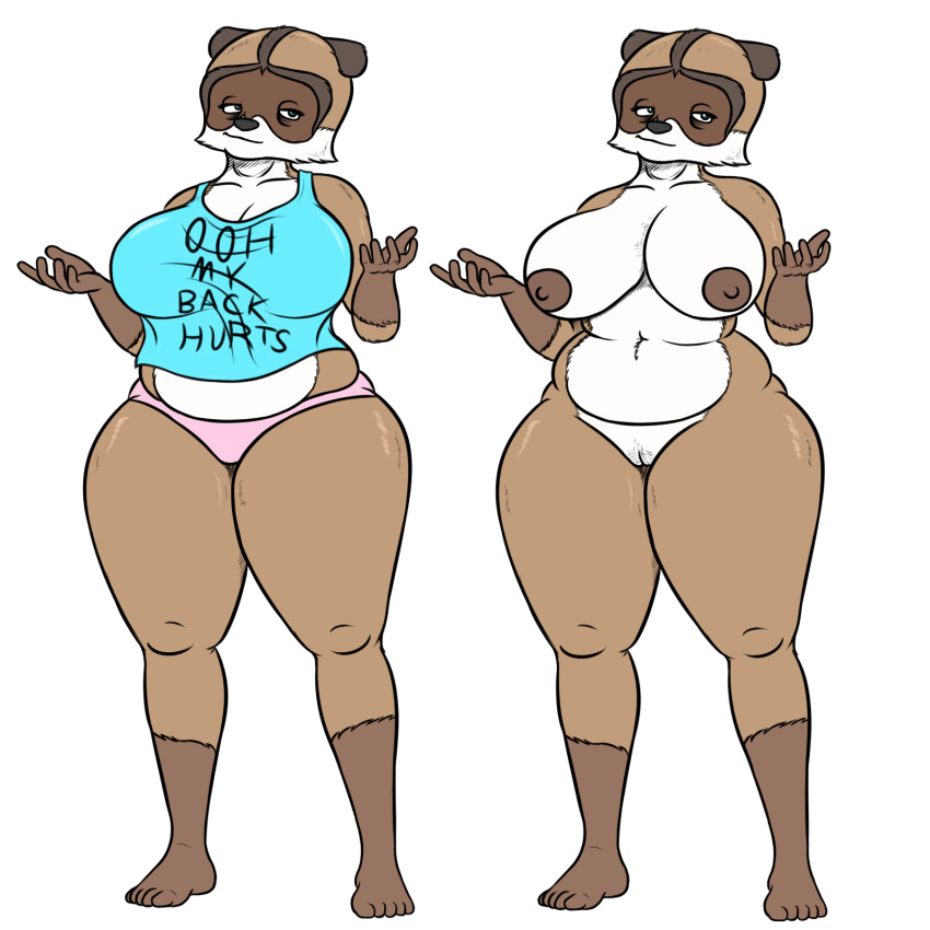 1:1 belly big_breasts breasts clothing female hi_res mammal mature_female nipples over_the_hedge oystercatcher7 procyonid pussy raccoon rj_(over_the_hedge) shirt slightly_chubby tank_top thick_thighs topwear underwear wide_hips