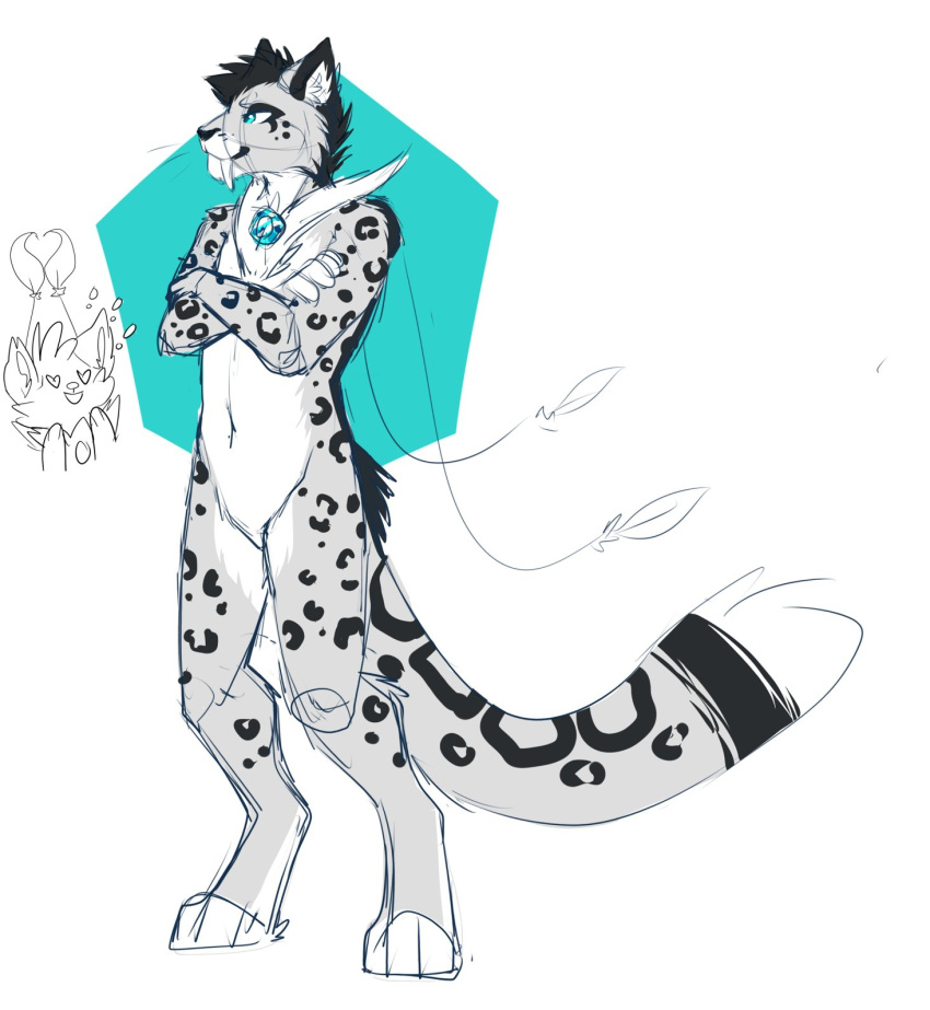 2019 anthro black_spots citrinelle colored_sketch digital_media_(artwork) digitigrade felid fingers fur grey_body grey_fur hi_res male mammal pantherine snow_leopard spots spotted_body spotted_fur toes