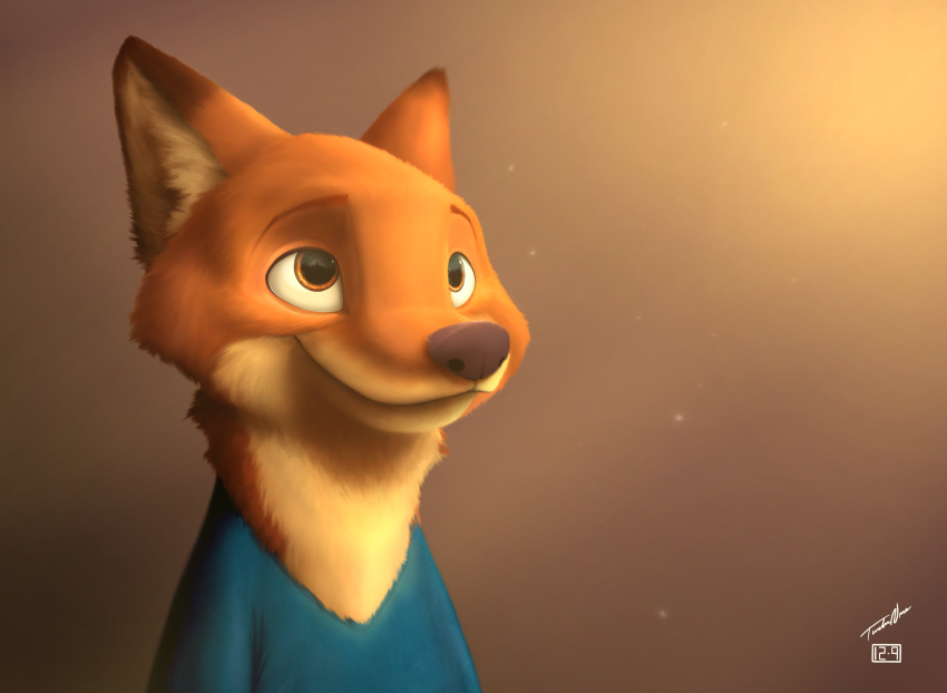 12-9 12-9_(character) absurd_res anthro black_nose brown_body brown_eyes brown_fur canid canine cheek_tuft clothed clothing detailed face_tuft fluffy fox fur hi_res inner_ear_fluff light lighting mammal neck_tuft orange_body orange_fur red_fox shirt smile solo tan_body tan_fur topwear tuft