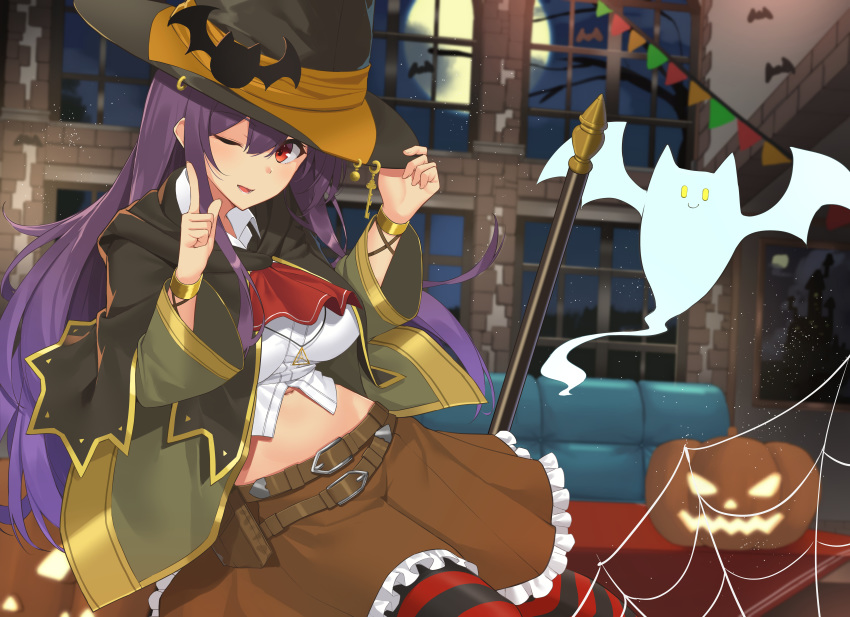 halloween hat long_hair original phano_(125042) purple_hair red_eyes witch witch_hat