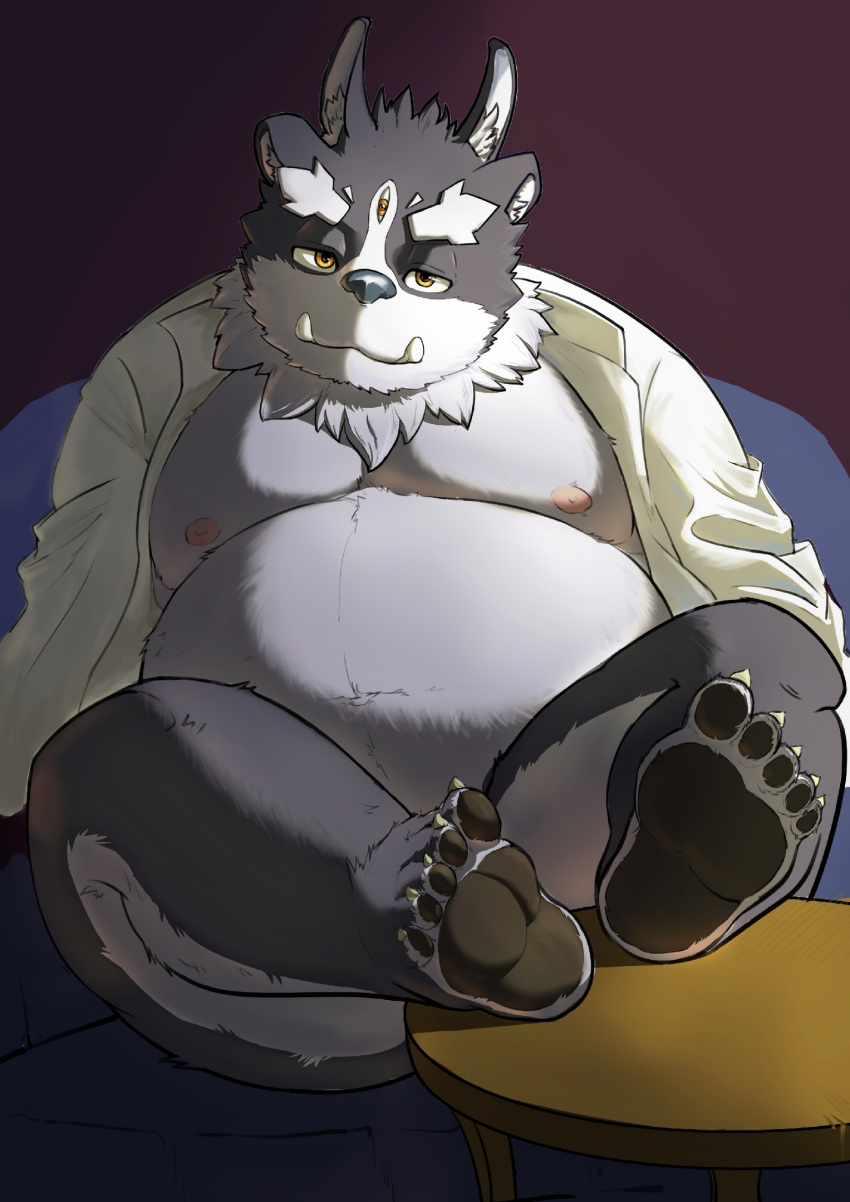 2019 anthro belly biped hi_res male moobs nipples overweight overweight_male sitting solo tokyo_afterschool_summoners tsathoggua video_games 柴虎良