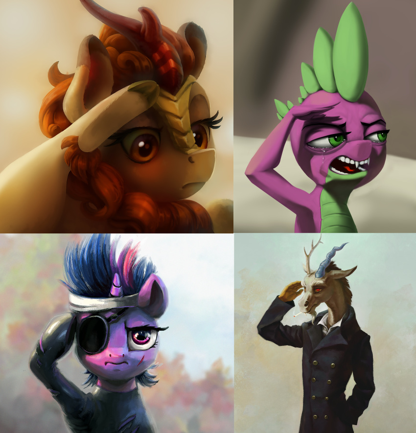 2019 absurd_res asian_mythology autumn_blaze_(mlp) bodily_fluids bra1neater chinese_mythology crying discord_(mlp) draconequus dragon east_asian_mythology equid female feral friendship_is_magic gesture gor1ck group hair hi_res horn humor kirin male mammal meme multicolored_hair my_little_pony mythology nemo2d parody portrait salute scalie spike_(mlp) tears twilight_sparkle_(mlp) unicorn