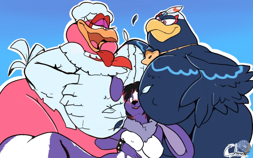 16:10 anthro anthro_on_anthro avian big_breasts bird blue_background blush breast_squish breasts breasts_frottage captain_toad_treasure_tracker cookatiel derp_eyes female female/female group head_between_breasts hi_res huge_breasts lagomorph leporid mammal mario_bros nintendo overweight overweight_female rabbit shamelesss simple_background squish super_mario_odyssey video_games wingo