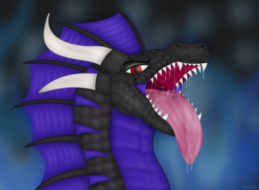 absurd_res black_dragon bodily_fluids dragon drooling emu34b gullet hi_res horn long_tongue male mouth_shot red_eyes saliva scales shadowcloud_(shadowcloud) sharp_teeth slit_pupils teeth throat tongue tongue_out vector