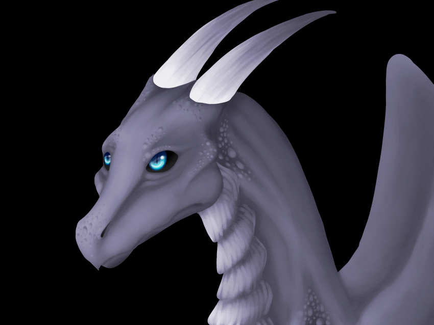 4:3 black_background black_sclera blue_eyes dragon female hi_res horn kaliber reptile scalie simple_background slit_pupils solo wings