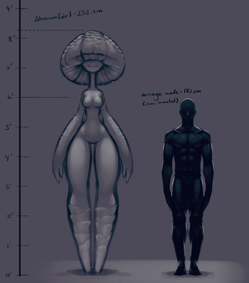 2019 abs biped breasts digital_media_(artwork) duo english_text faceless_male featureless_breasts featureless_chest featureless_crotch featureless_feet female fingers full-length_portrait fungi_fauna fungi_humanoid fungus hi_res human humanoid larger_female larger_humanoid male mammal monochrome mushroom mushroom_humanoid napalm_express nude pecs portrait size_difference smaller_human smaller_male smile standing text thick_thighs thigh_gap wide_hips
