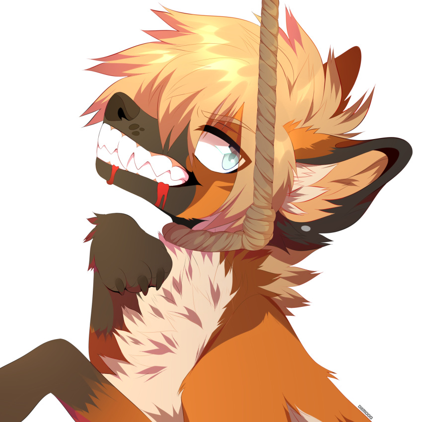 1:1 2019 alpha_channel asphyxiation black_nose blood bodily_fluids brown_body brown_fur brown_hyena choking digital_media_(artwork) eyebrows eyelashes fur hanged hi_res hyaenid lukurio mammal noose rope simple_background tan_body tan_fur teeth transparent_background