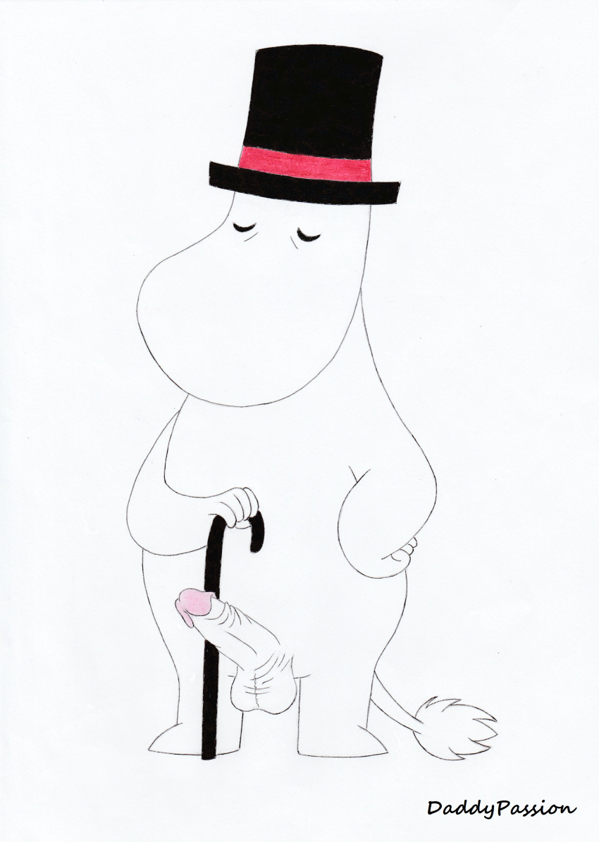 absurd_res anthro balls clothing daddypassion erection hat headgear headwear hi_res humanoid_penis male moominpappa moomins nude penis solo the_moomins top_hat