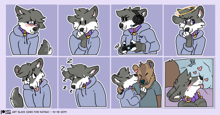 blush bulge canid canine canis collar conditional_dnp gaming halo kissing lustylamb mammal shy stickers telegram_stickers tired wolf