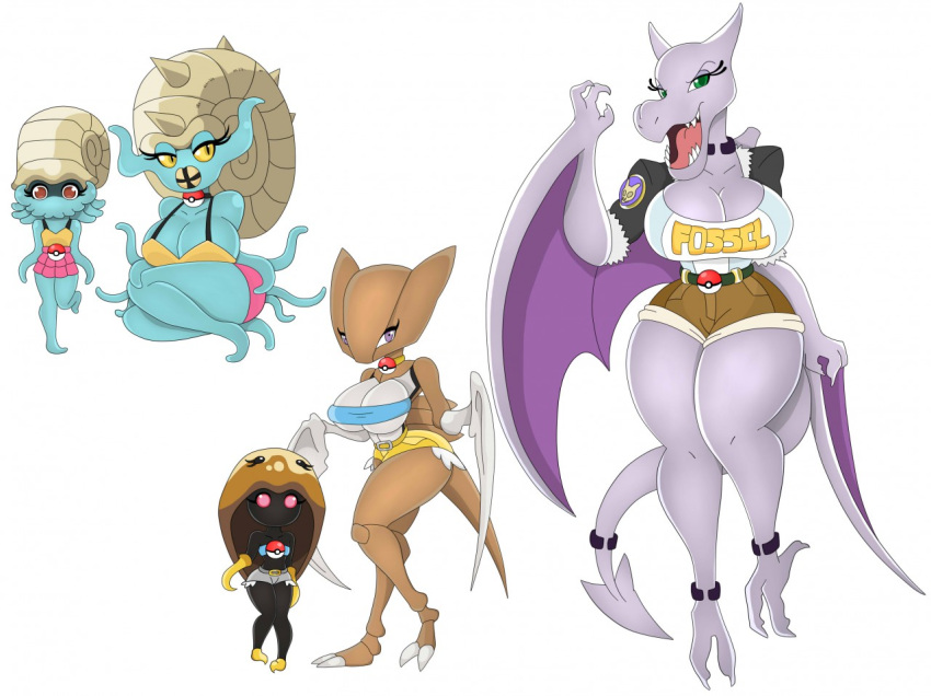 aerodactyl anthro big_breasts breasts female fossil_pok&eacute;mon kabuto kabutops nintendo omanyte omastar pok&eacute;mon pok&eacute;mon_(species) urusee584 video_games