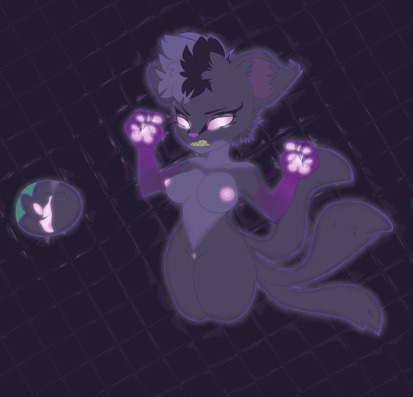 2019 5_fingers absurd_res angry anthro anthrofied areola big_breasts bioluminescence breasts canid canine claws digital_media_(artwork) domestic_cat felid feline felis female feral fingers fur ghost glowing glowing_eyes glowing_genitalia glowing_nipples glowing_pussy hair hi_res looking_at_viewer luigi's_mansion mammal multicolored_hair nintendo nipples nude open_mouth pawpads paws poltergeist polterkitty purple_glow pussy solo spirit superabsurd_res teeth thick_thighs toebeans translucent two_tone_hair video_games zunknown