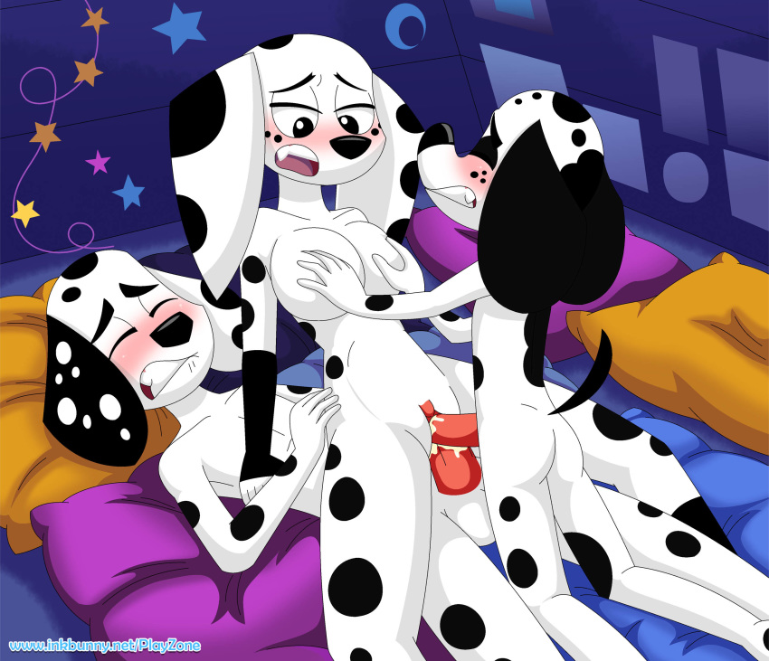 101_dalmatian_street 101_dalmatians anthro anthro_on_anthro anthro_penetrated anthro_penetrating anthro_penetrating_anthro balls big_breasts black_body black_fur blush bodily_fluids breasts brother brother_and_sister butt canid canine canis cum cum_in_pussy cum_inside dalmatian dawkins_(101_dalmatians) disney dolly_(101_dalmatians) domestic_dog dylan_(101_dalmatians) female fur genital_fluids group group_sex hi_res incest male male/female mammal multicolored_body multicolored_fur nude penetration penis playzone pussy sex sibling sister spots threesome two_tone_body two_tone_fur vaginal vaginal_penetration white_body white_fur