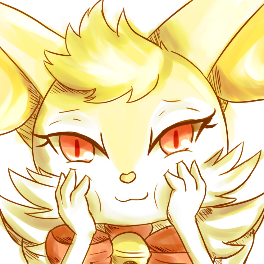 &lt;3 1:1 2017 3_fingers anthro bell braixen bust_portrait canid canine digital_media_(artwork) eyelashes fan_character female fingers fortuna_(unknownlifeform) fur hand_on_cheek hands_on_cheeks heart_nose hi_res inner_ear_fluff jingle_bell looking_at_viewer mammal neck_bow nintendo pok&eacute;mon pok&eacute;mon_(species) portrait red_eyes simple_background smile solo squish tuft unknownlifeform video_games white_background white_body white_fur yellow_body yellow_fur