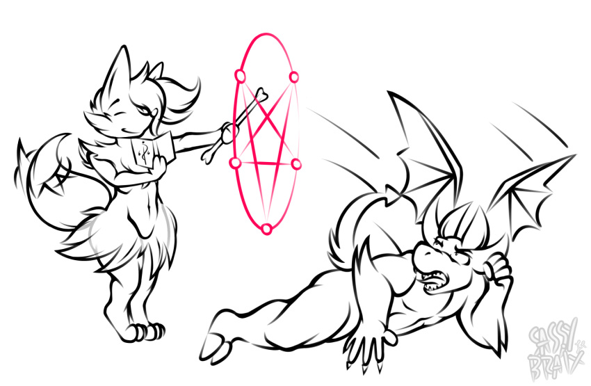 book braixen demon haircut horn inner_ear_fluff line_art nintendo pok&eacute;mon pok&eacute;mon_(species) sassylebraix summon tailwag tuft video_games wings