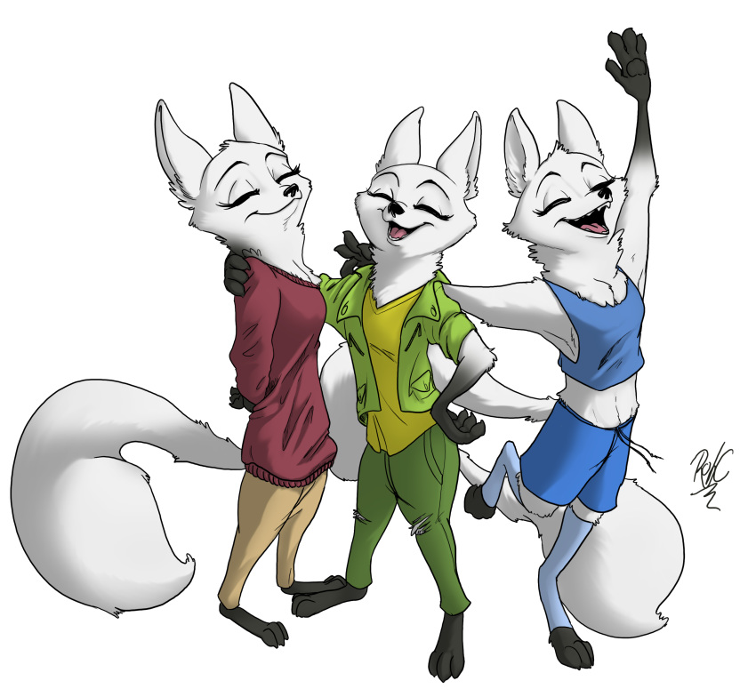 absurd_res arctic_fox arctic_fox_masseuse_(zootopia) canid canine clothed clothing disney female fox gesture group hi_res leg_markings mammal markings model_sheet open_mouth robcivecat simple_background socks_(marking) standing waving zootopia