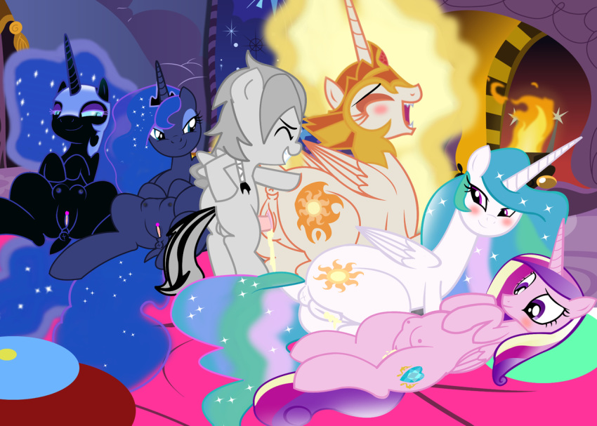 age_difference bodily_fluids cub cum daybreaker_(mlp) equid equine fan_character female friendship_is_magic genital_fluids group group_sex horn horse male male/female mammal my_little_pony nightmare_moon_(mlp) older_female orgy penetration penis pony princess_celestia_(mlp) princess_luna_(mlp) pussy sex succubi_samus urine urine_in_pussy vaginal vaginal_penetration watersports winged_unicorn wings young