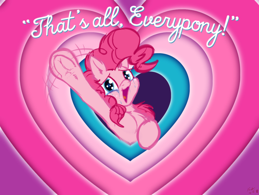 &lt;3 4:3 bodily_fluids crying dialogue digital_media_(artwork) earth_pony emotional english_text equid equine female friendship_is_magic frist44 gesture hair horse looking_at_viewer looney_tunes mammal my_little_pony open_mouth parody pink_hair pinkie_pie_(mlp) pony simple_background smile tears text tongue warner_brothers waving