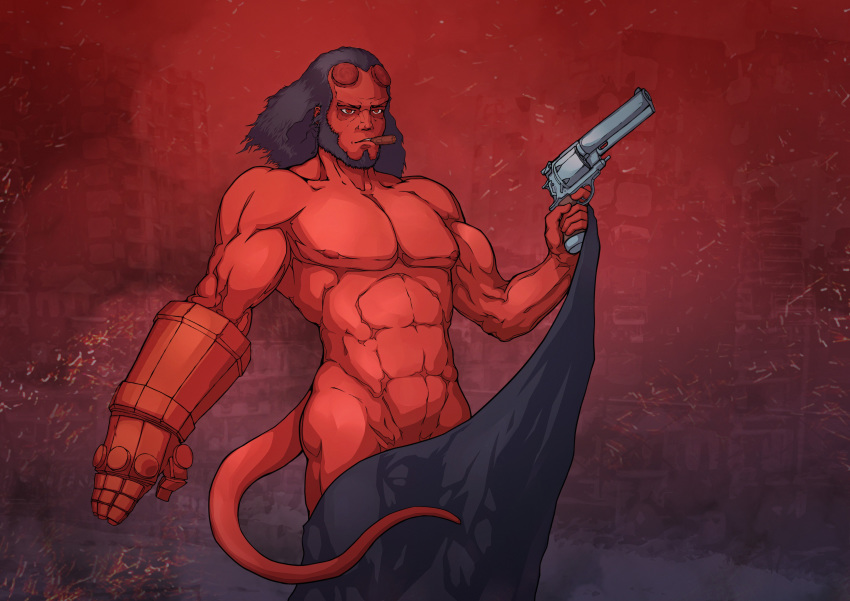 absurd_res hellboy_(character) hellboy_(series) hi_res humanoid male qomelo solo