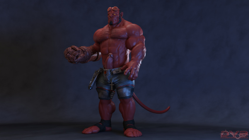 16:9 3d_(artwork) clothing darkviperbara digital_media_(artwork) hellboy_(character) hellboy_(series) hi_res humanoid humanoid_penis male penis red_body red_skin solo