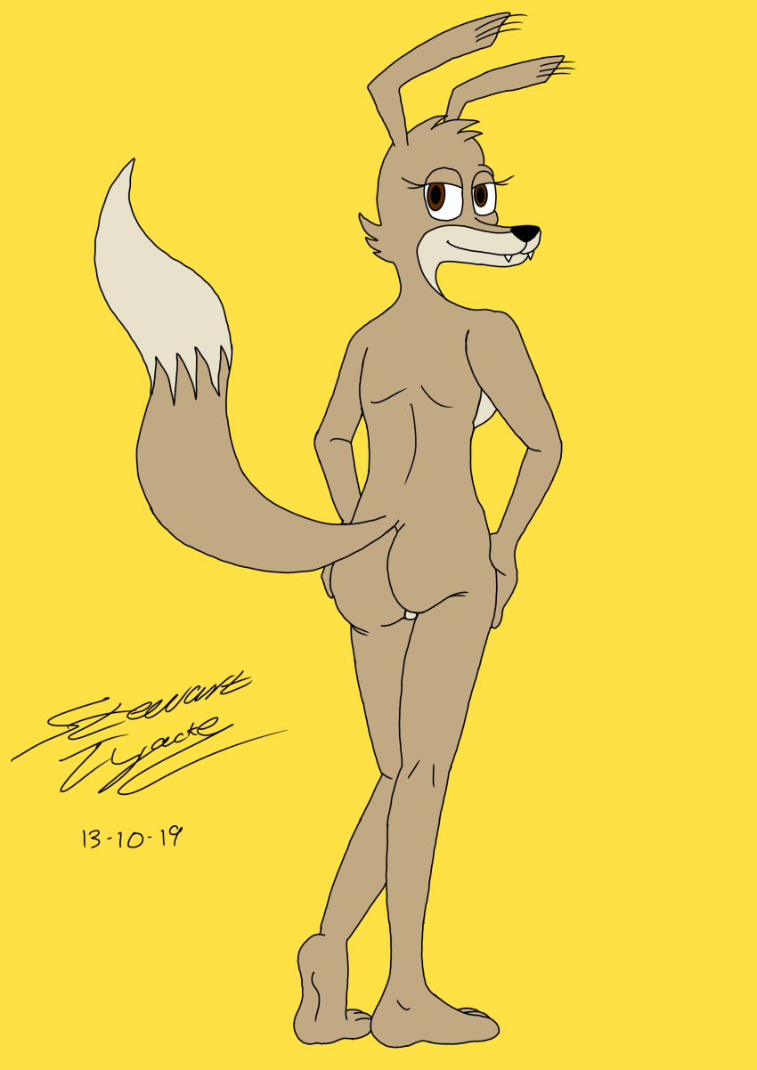 2019 absurd_res anthro blinky_bill_(series) breasts butt canid canine canis daisy_dingo digital_media_(artwork) dingo female half-closed_eyes hi_res looking_at_viewer mammal nude presenting seductive signature smile solo stewarttyacke