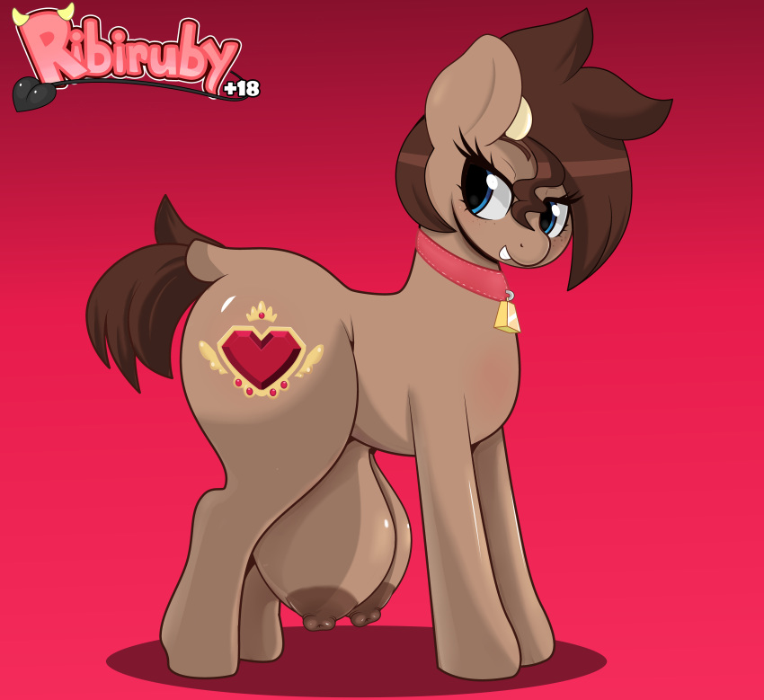 abstract_background absurd_res big_teats collar cowbell equid equine fan_character female feral hi_res huge_teats looking_at_viewer mammal my_little_pony nipples ribiruby teats