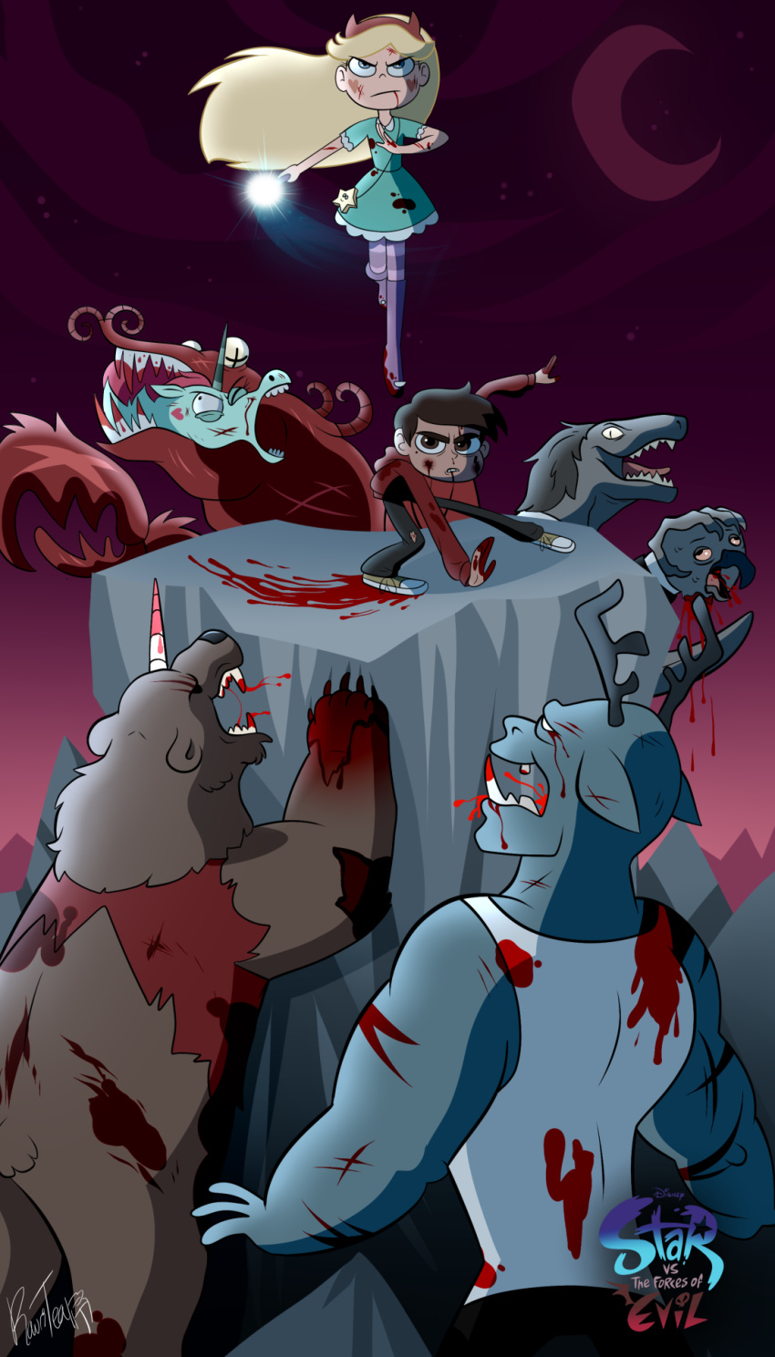 beard_deer bearicorn blood bodily_fluids flying_princess_pony_head hi_res lobster_claws_(svtfoe) ludo_(svtfoe) marco_diaz rawri-tea star_butterfly star_vs._the_forces_of_evil toffee_(svtfoe)