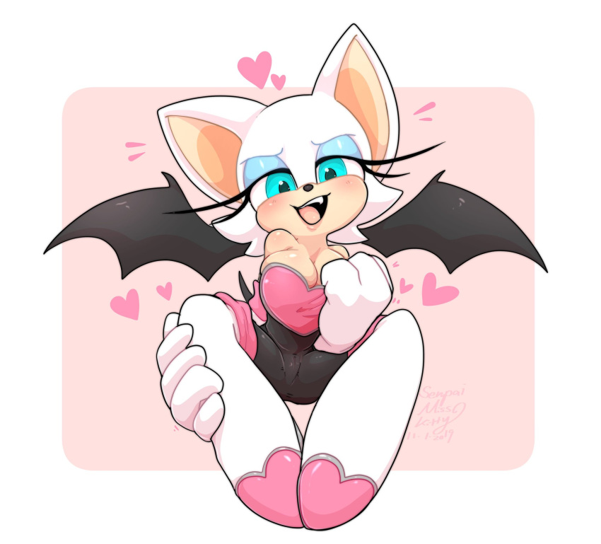 2019 big_breasts blush breasts chiropteran cleavage clothed clothing female gloves handwear hi_res high_heeled_boots invalid_tag mammal rouge_the_bat senpaimisskitty_(artist) simple_background smile solo sonic_(series) wings