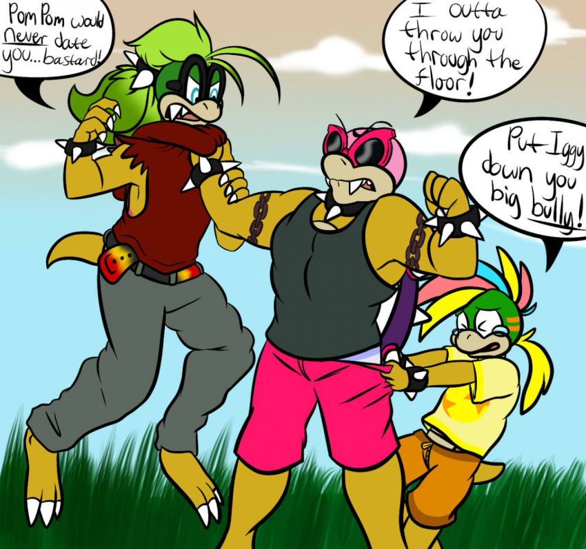 2014 angry dialogue eyewear fan_character hi_res iggy_koopa koopa koopaling lemmy_koopa male mario_bros nintendo renee-moonveil roy_koopa scalie video_games