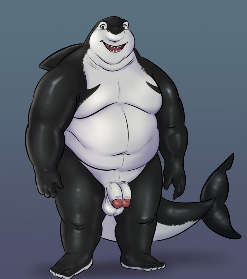 balls belly diphallism fish gatorbeast hi_res humanoid_penis lenny_(shark_tale) male marine moobs multi_penis nude open_mouth overweight overweight_male penis shark shark_tale solo