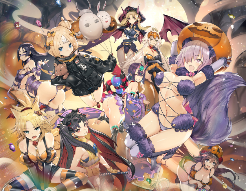 abigail_williams_(fate/grand_order) animal_ears aqua_eyes ass bandaid black_hair blonde_hair breasts brown_hair candy catgirl cleavage cropped fate/grand_order fate_(series) gray_eyes gray_hair green_eyes halloween horns ishtar_(fate/grand_order) jeanne_d'arc_alter long_hair mash_kyrielight mata_hari_(fate/grand_order) minamoto_no_yorimitsu_(fate) mordred pumpkin purple_eyes purple_hair red_eyes short_hair shuten_douji_(fate) sword tagme_(artist) tail teddy_bear thighhighs weapon yellow_eyes