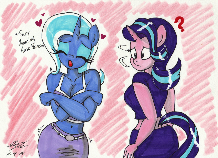 &lt;3 2019 ? breasts cleavage clothed clothing duo equid female friendship_is_magic hi_res horn mammal moan my_little_pony newyorkx3 starlight_glimmer_(mlp) trixie_(mlp) unicorn