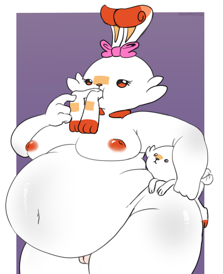 absurd_res belly big_belly big_breasts breasts feet female hi_res male male/female mamal mammal nintendo pok&eacute;mon pok&eacute;mon_(species) pussy scorbunny size_difference smushpretzel video_games vore