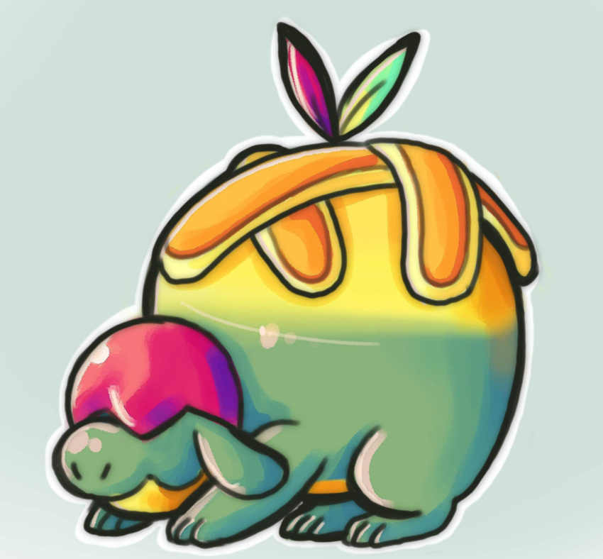 2019 ambiguous_gender anonymous_artist apple apple_pie appletun flora_fauna food food_creature fruit gradient_background grey_background hi_res leaf living_fruit nintendo pastry plant pok&eacute;mon reptile scalie simple_background solo unknown_pok&eacute;mon video_games