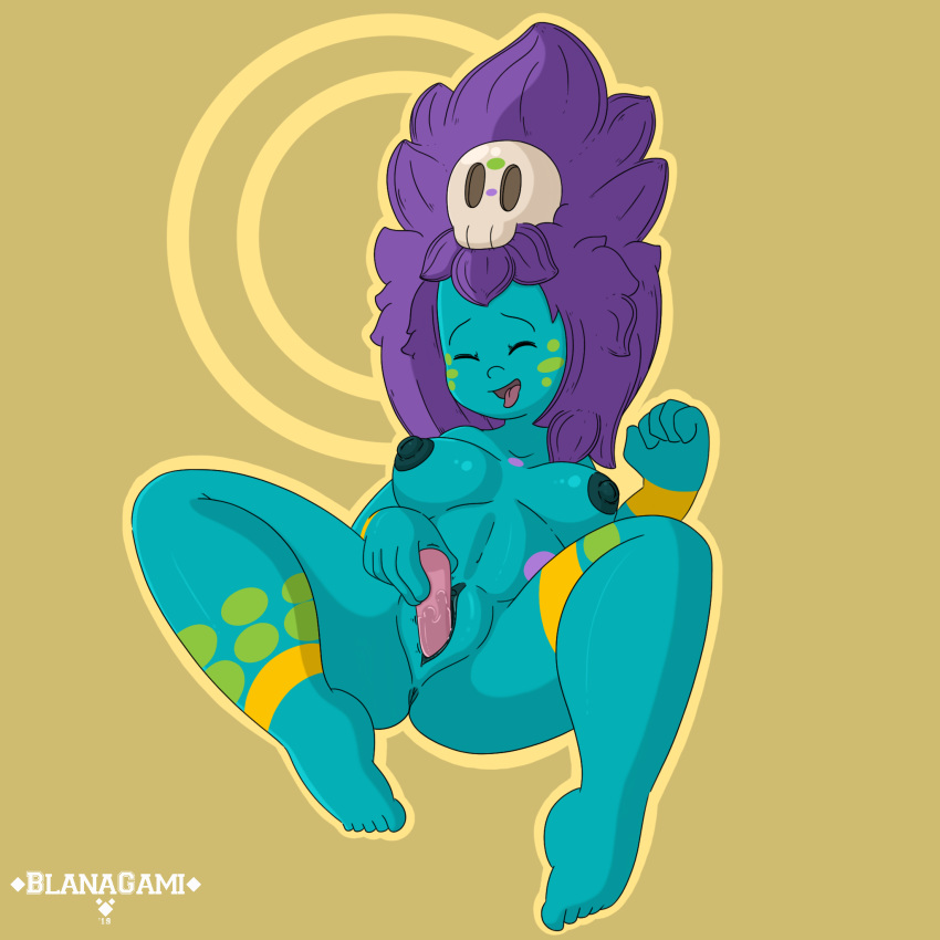 1:1 2019 adventure_time anus big_breasts blanagami blue_body blue_skin bodily_fluids bodypaint bone breasts butt cartoon_network digital_media_(artwork) female hair hi_res jungle_princess looking_pleasured masturbation nipples not_furry nude open_mouth penetration purple_hair pussy sex_toy simple_background skull smile solo thick_thighs tongue tongue_out vaginal vaginal_masturbation