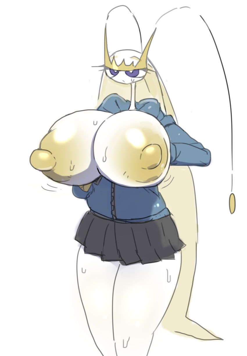 2019 absurd_res antennae_(anatomy) areola arthropod big_breasts breasts clothed clothing female hi_res huge_breasts insect nintendo nipples nishikunsp non-mammal_breasts pheromosa pok&eacute;mon pok&eacute;mon_(species) simple_background solo ultra_beast video_games white_background white_body white_skin yellow_nipples