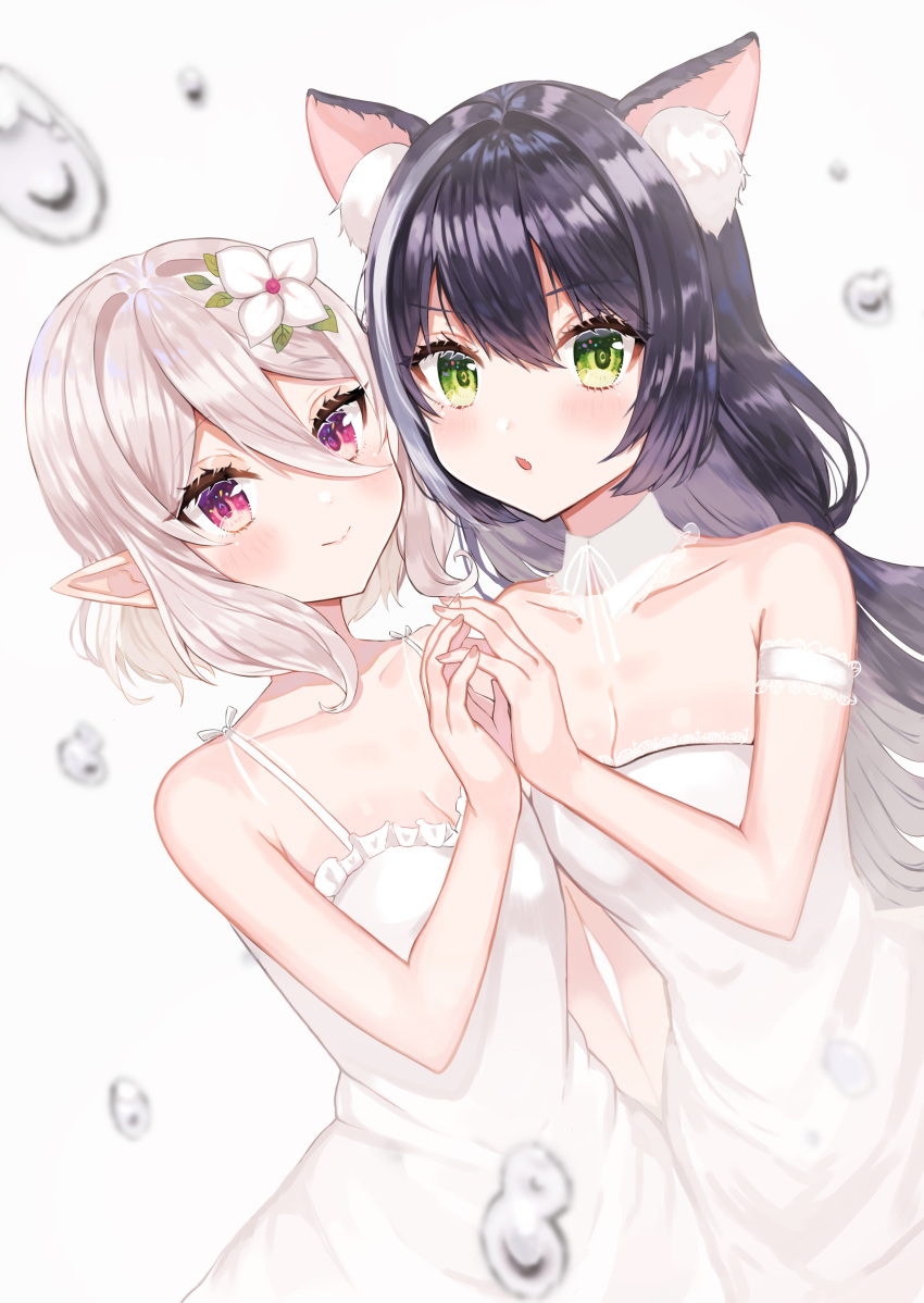 animal_ears cleavage dress kokkoro kyaru pointy_ears princess_connect princess_connect!_re:dive yuyu_(piko01)