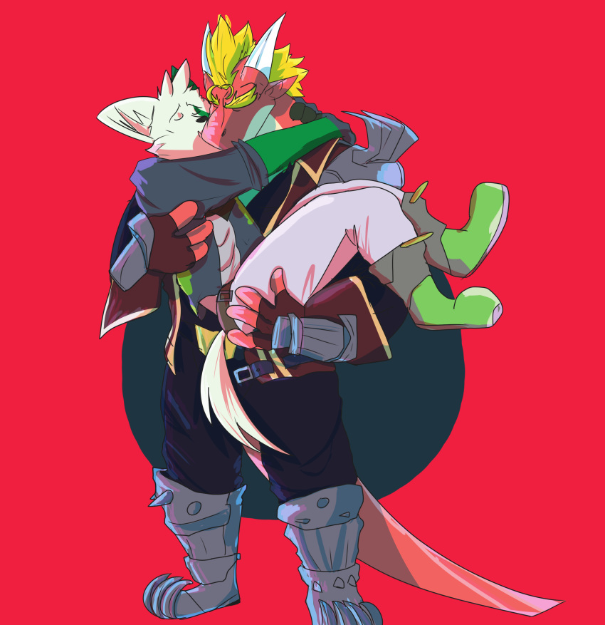 absurd_res aladar_(character) clothing cosplay delga duo hi_res kissing male male/male nintendo pok&eacute;mon pok&eacute;mon_(species) shade_en star_fox video_games zangoose