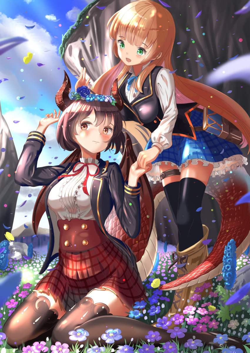 anne_(shingeki_no_bahamut) grea_(shingeki_no_bahamut) horns manaria_friends thighhighs wander00317