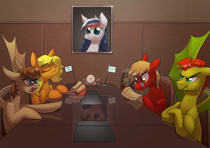 absurd_res clock discord_(mlp) draconequus equid equine eyewear female feral friendship_is_magic glasses group hi_res male mammal my_little_pony pterippus thestral underpable wings