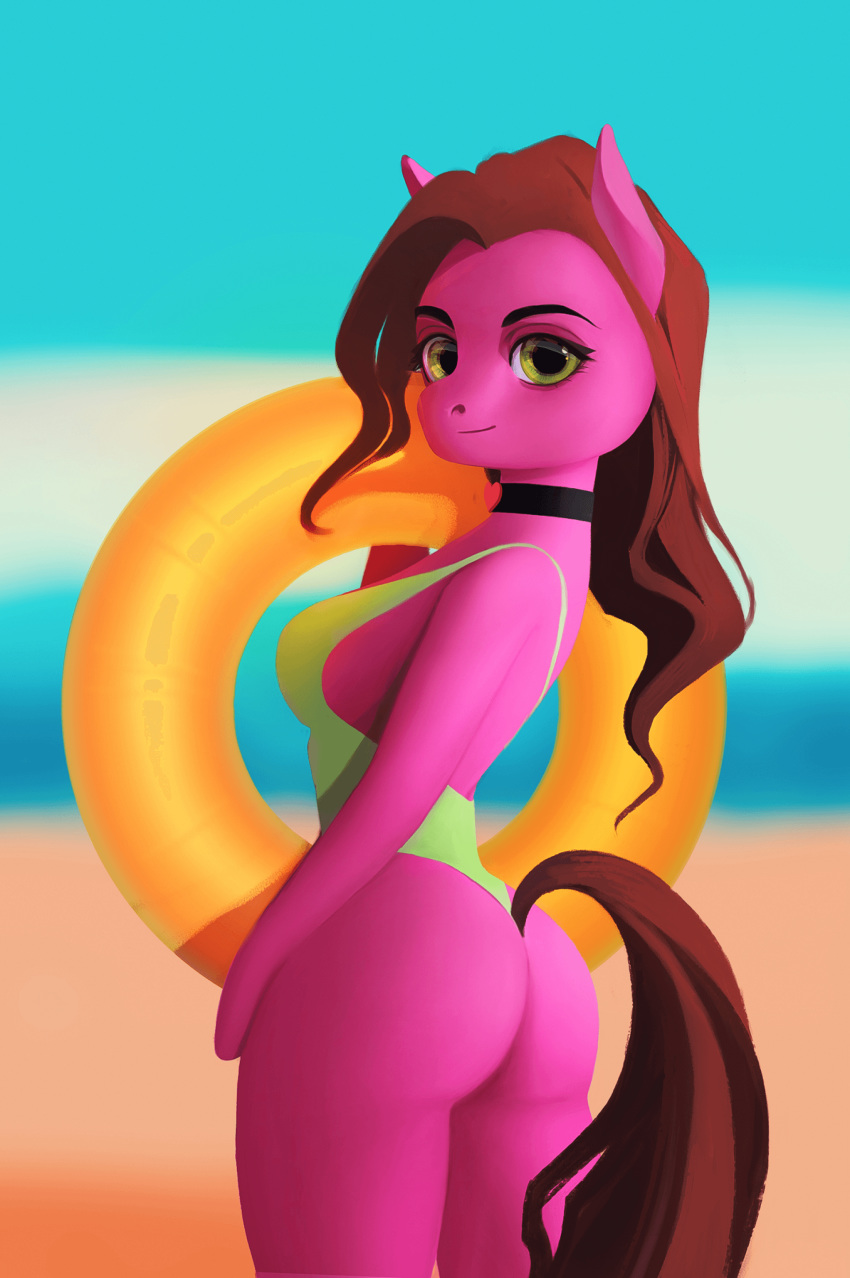 absurd_res anthro beach big_breasts breasts butt clothing equid equine female frieder1 hi_res inner_tube mammal my_little_pony seaside side_boob swimwear