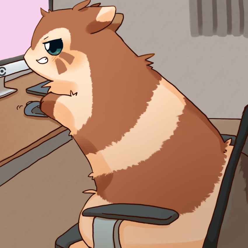 1:1 2019 blush brown_body brown_fur computer detailed_background feral fur furret hi_res ke_mo_suke nintendo pok&eacute;mon pok&eacute;mon_(species) solo video_games