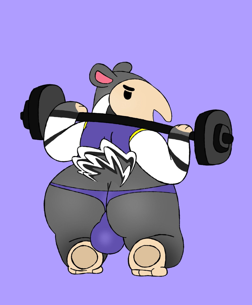 2019 animal_crossing anteater anthro antonio_(animal_crossing) bulge bunnybara butt clothing hi_res male mammal nintendo pilosan simple_background solo underwear video_games xenarthran