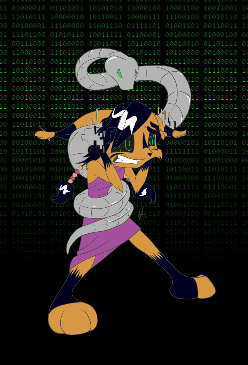 2015 anthro black_hair clothing coiling computer digital_media_(artwork) dress female female_on_feral feral fur hair hi_res hypnofur hypnosis mind_control multicolored_body multicolored_fur nicole_the_lynx ponytail reptile scales scalie simple_background snake sonic_(series) spiral_eyes submissive submissive_female two_tone_body two_tone_fur